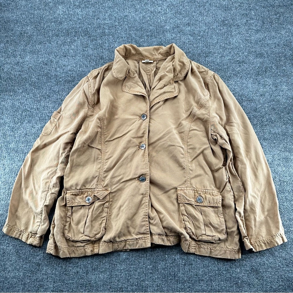 J Jill Jacket Womens Large Tencel‎ Lyocell Tan Tie Waist Lightweight Utility